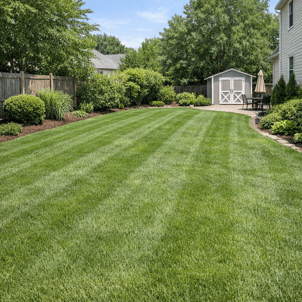 Professional landscaper maintaining residential lawn