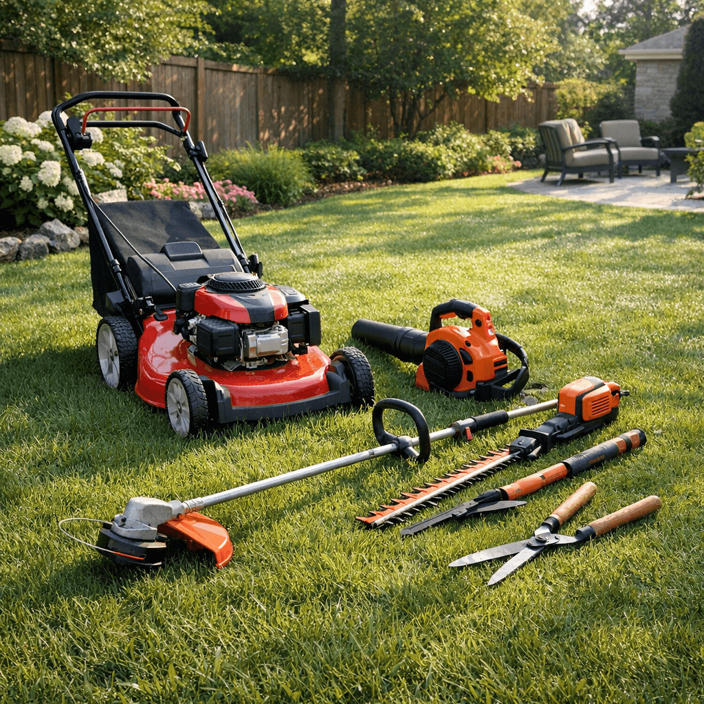 Freshly mowed residential lawn with clean striping