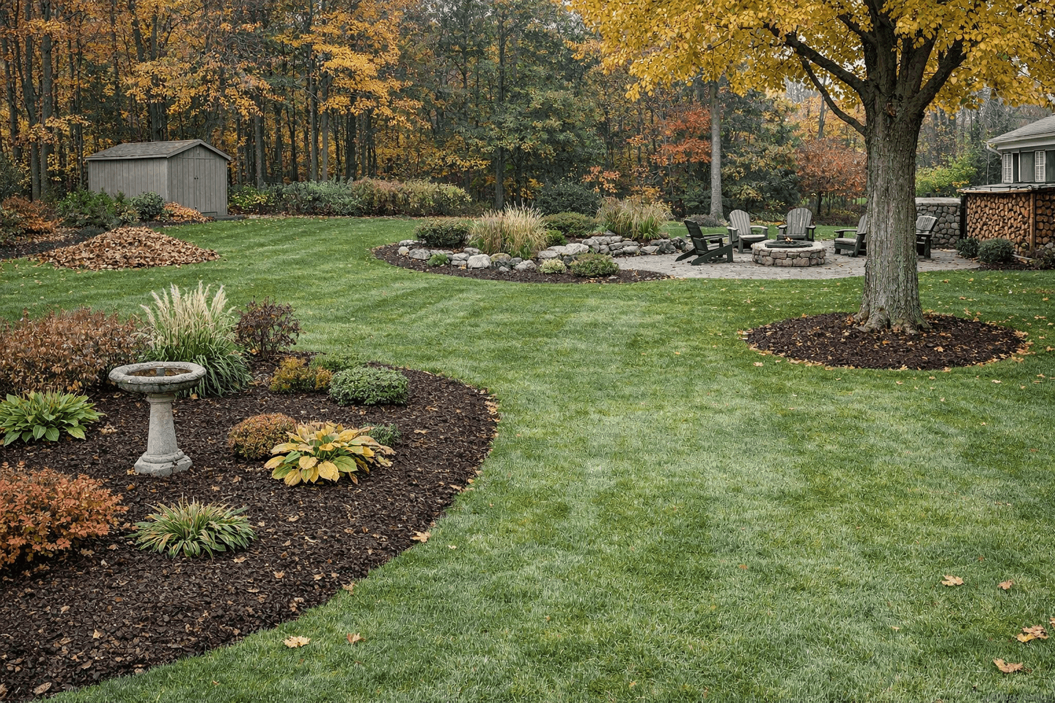 Landscaper performing seasonal cleanup and debris removal