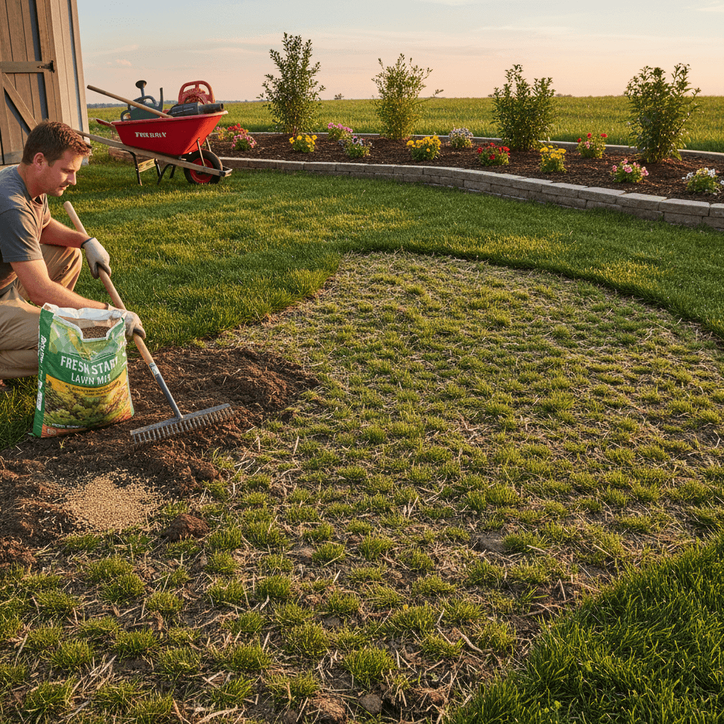 Reseeded lawn showing new growth